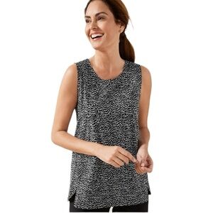 Talbots Abstract Animal Print Stretch Keyhole Tank Top Black White Size MP #1116